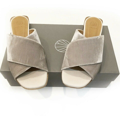 Coclico Cherie Taupe Crushed Velvet Criss Cross Slides