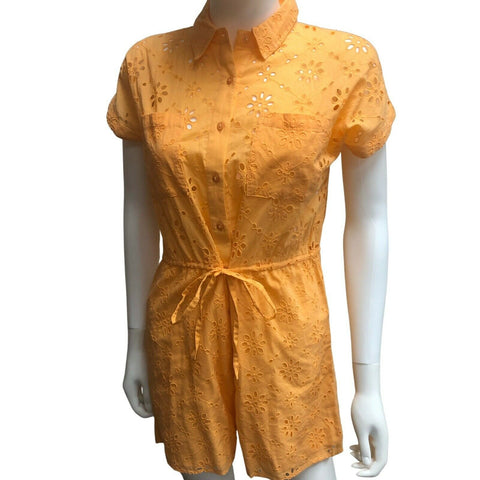 Miss Selfridge Orange Eyelet Shirt Romper Size 4