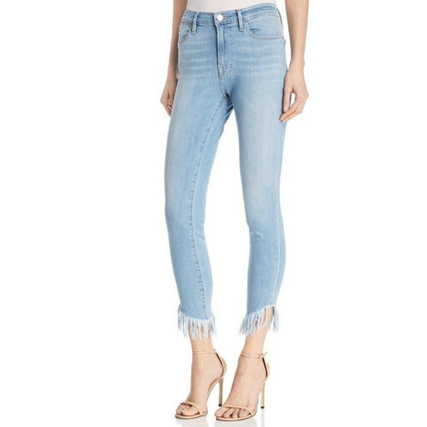 Frame Denim Le High Rise Skinny Eling Jeans Raw Hem Light Wash