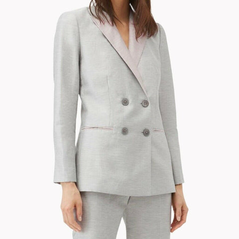 Rebecca Taylor Slubby Linen Gray and Pink Blazer