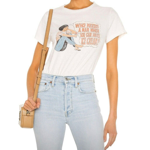 RE/DONE Hanes Vintage White "Who Needs a Man" Classic Tee