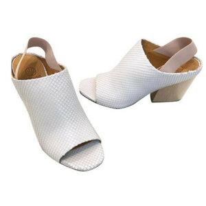 Coclico Torres White Scale Open Toe Mules With Wood Heel