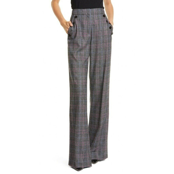 Veronica Beard Tuli Glen Plaid Wide Leg Trouser Wool Blend Pants Size 2